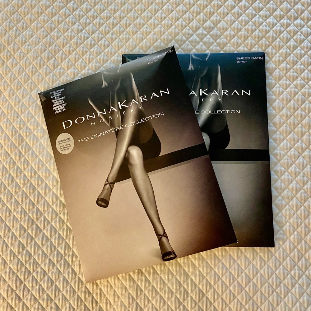 Set of TWO Brand New DONNA KARAN HOSIERY SIGNATURE /  Sheer Satin TONER in Black